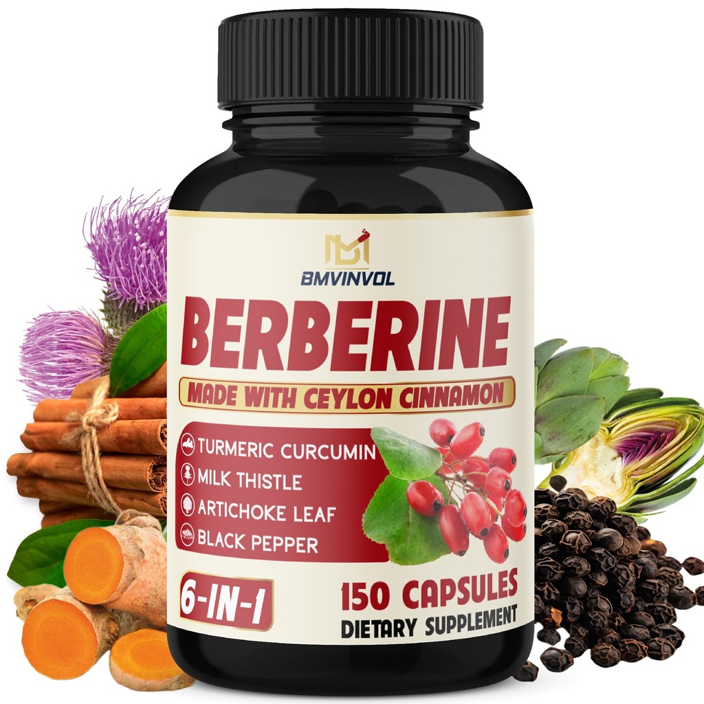 Berberine mit Ceylon Cinnamon, Turmeric, Milk Thistle, Artichoke, Black Pepper - 150 Count - Pack von 1