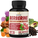 Berberine mit Ceylon Cinnamon, Turmeric, Milk Thistle, Artichoke, Black Pepper - 150 Count - Pack von 1