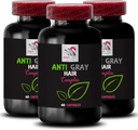 Anti-graue Haarergänzung - ANTI GRAY HAIR COMPLEX - Graue Haarumkehr, Farbe Vitalität, Haarbräuchlichkeit, Frische Haarfarbe, Garantie Farbe, jugendliche Schwingung, Haarglühen 3 Flaschen 180 Kapseln