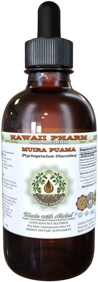 Muira Puama Alkoholfreie Flüssigextrakt, Bio Muira Puama (Ptychopetalum Olacoides) Glycerite Natural Herbal Supplement, Hawaii Pharm, USA 4 Unze