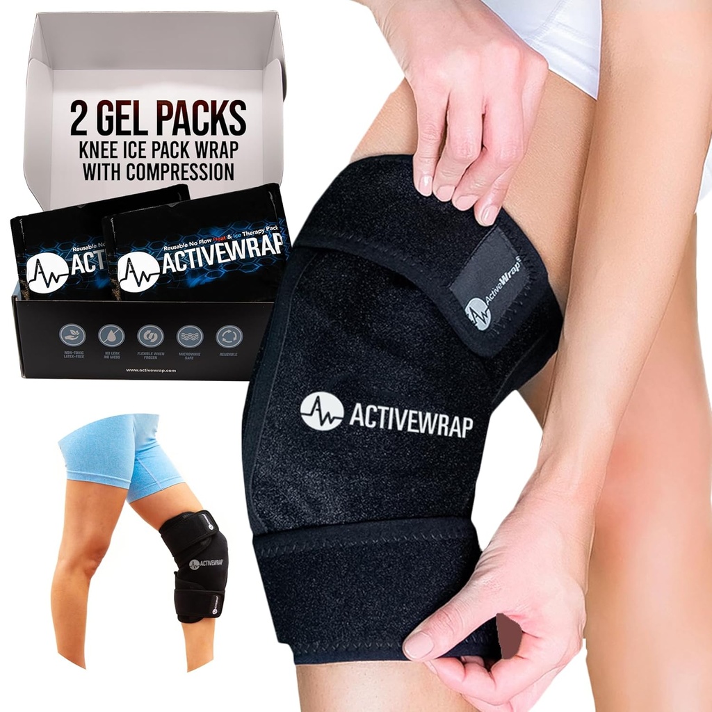 ActiveWrap - Knee Ice Pack Wrap mit Kompression, 2 wiederverwendbare Gel Heat & Cold Packs für Knieschmerzen, Sore Legs & Shin Splints. Flexibel kalte Wrap für Verletzung und Schwellung Kontrolle & Gelenkunterstützung - One Size Fits Most