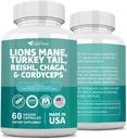 Lions Mane 3000mg Türkei Tail 3000mg Reishl 1000mg Chaga 1000mg Cordyceps Pulverextrakt enthaltend Maitaake Shiitake Black Fungus,Brain Supplement, Mineralische Beilagen, 60 Kapseln
