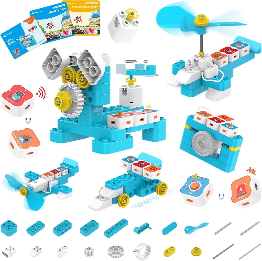 WhalesBot A1 Coding Spielzeug für Kinder, Baustein Roboter, Spaß STEM Spielzeug mit Magnetregler und Sensorblöcken, Screen-Free Coding mit 3 Guide Books für Kinder 3-6