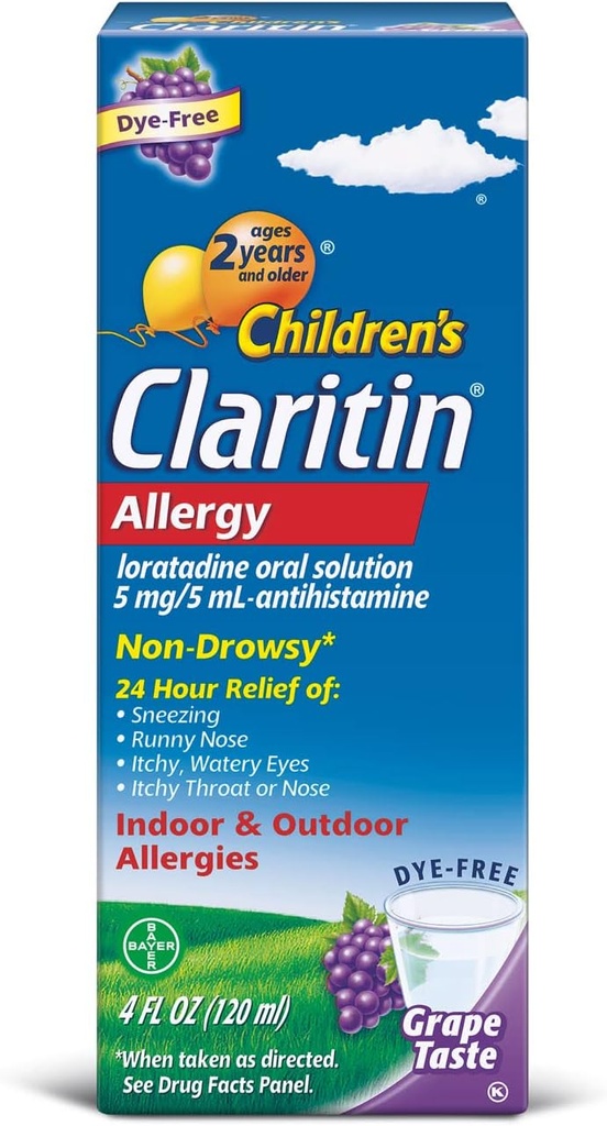Claritin Kinder 2 Hour Non-Drowsy Allergy Oral Lösung 5 mg/ 5 mL, Trauben 4 Fl Oz