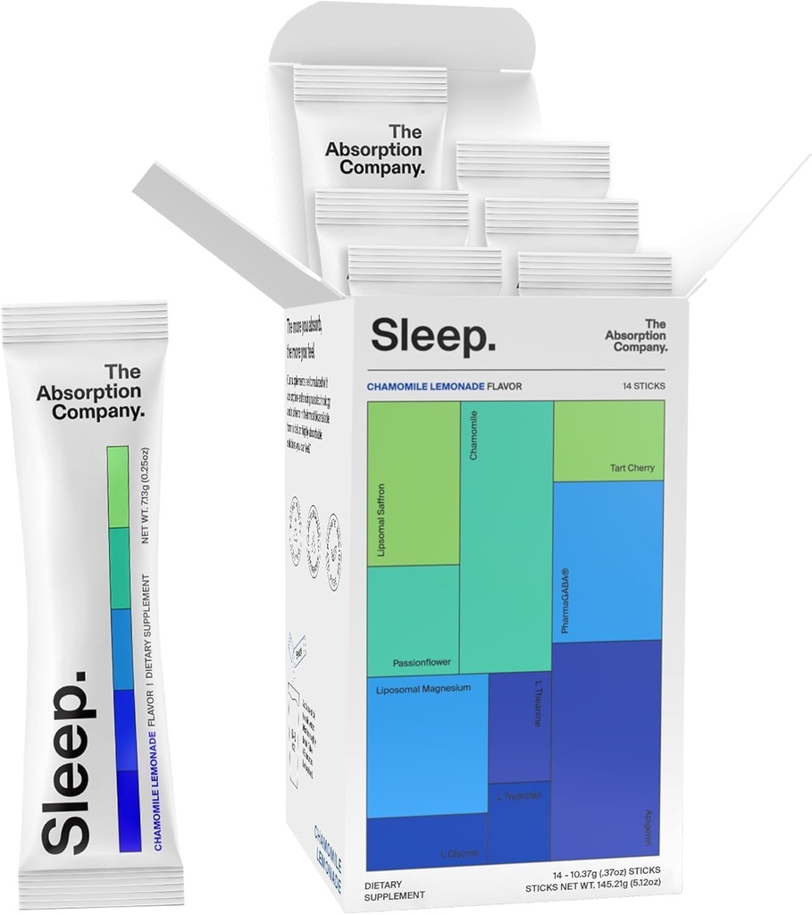 Schlafhilfe-Pulver - Beruhigungsgetränk für tiefen Schlaf mit Liposomal Saffron, Magnesium & PharmaGABA Melatonin-freie natürliche Ergänzung zu reduzieren Stress und verbessern Schlafqualität Kamille Lemonade 14 Sticks