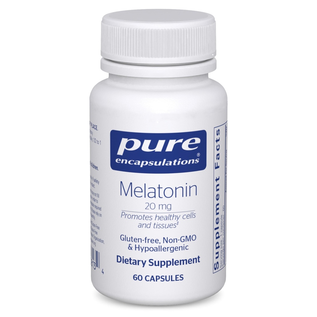 Reine Verkapselungen Melatonin 20 mg - Nicht für Schlafunterstützung vorgesehen - für Immunsystem und gesunde Zellen - 99,5% Reinheit Melatonin - Glutenfrei & Nicht-GVO - 60 Kapseln