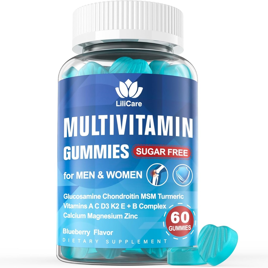 Men's & Women's Sugar Free Methylated Multivitamin 50 Plus mit Glucosamine Chondroitin MSM, Iron Free Gummies für Senior mit Multi Vitamin D3 K2 & A C E, B Complex - 60 Count (Pack von 1)