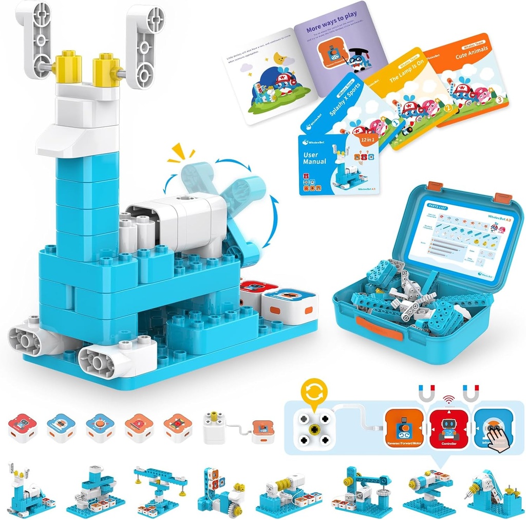 WhalesBot A3 12-in-1 STEM Blocks Coding Robot Kit für Kinder, 61-Piece Educational Building Set mit Interactive Storytelling, Ideal Spielzeug Geschenk für Jungen & Mädchen Alter 3-6