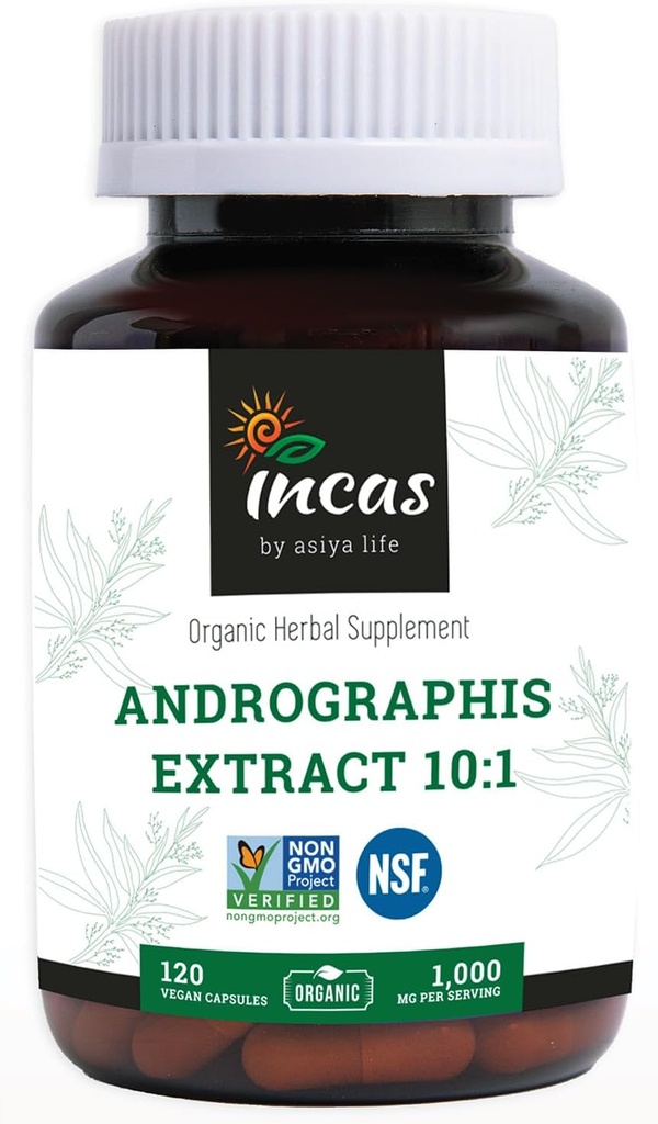 Incas Andrographis Capsules Max Andrographides - 1000mg Serviergröße (120 Kapseln) - Klinisch für Immunsystem Gesundheit & Non GMO Geprüft von NSF