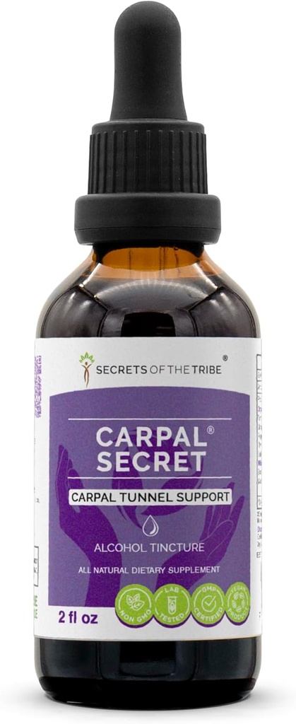 Carpal Secret Alcohol Extract, Tinkture, Glycerite Bromelain, Ananas, Turmeric, Ginkgo, Peppermint, Thyme, Basil. Carpal Tunnel Support (2 FL OZ)