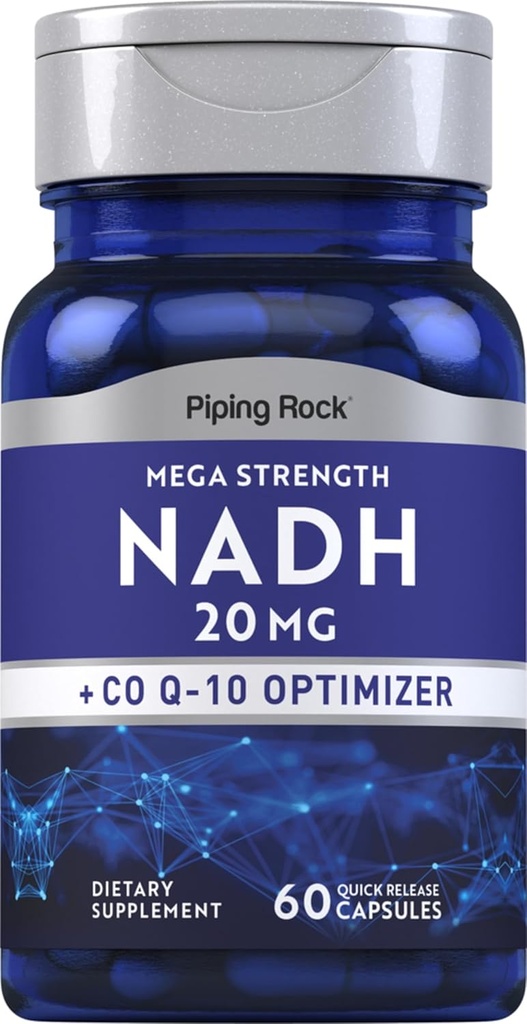 Piping Rock NADH Coq10 Ergänzung | 20 mg | 60 Kapseln | Mega Stärke Pillen | Non-GMO, Gluten freie Formel