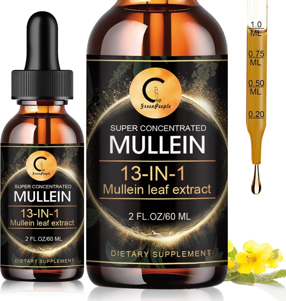 Mullein Tropfen für Lung, Mullein Leaf Extract, Super Concentrated Mullein Liquid Tinte, Vegan, Non-GMO, 2 FL OZ
