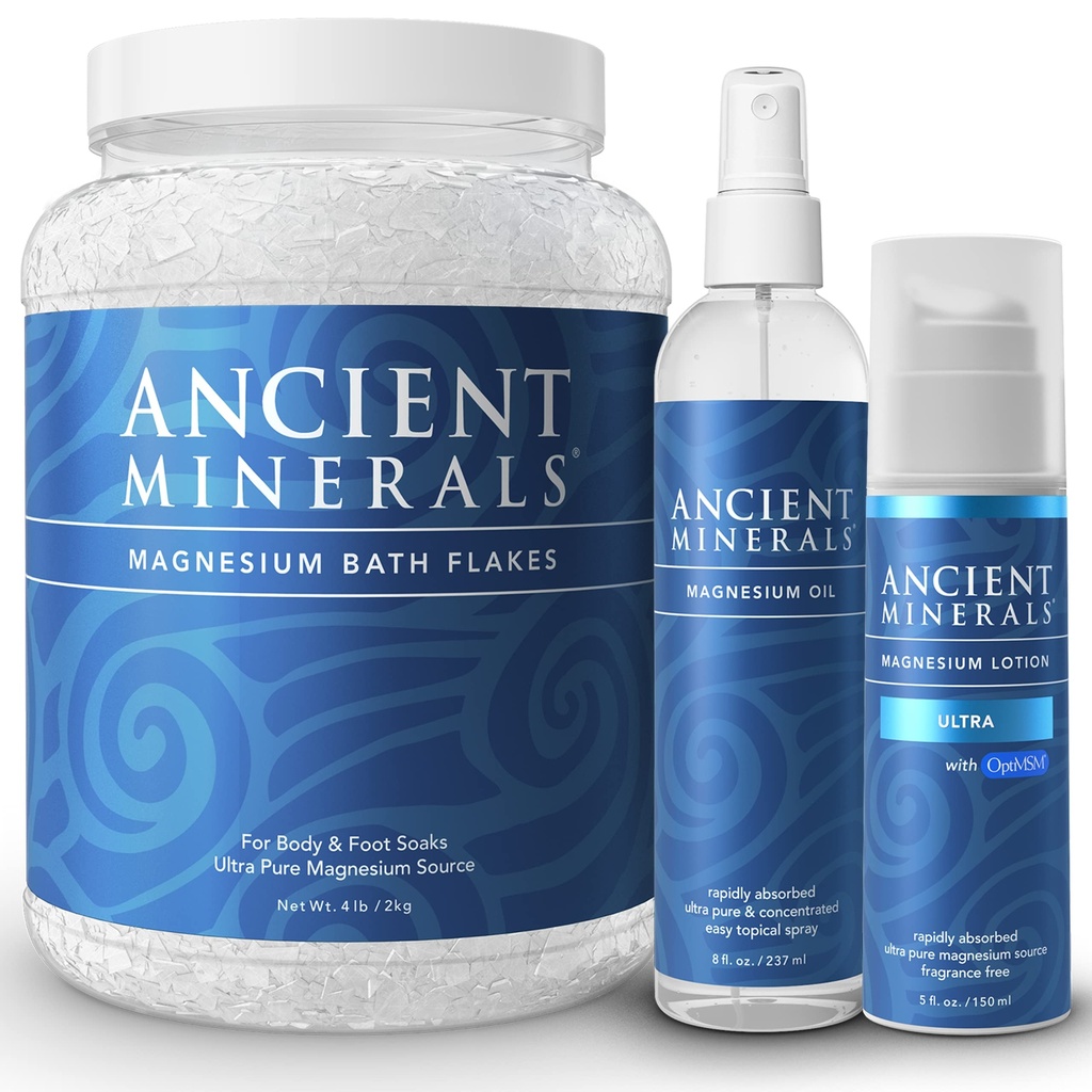 Ancient Minerals Magnesium Bath Flakes - Magnesium Öl Spray und Lotion Ultra mit MSM - High-Absorption Effizienz für Entspannung, Wellness & Muskelrelief