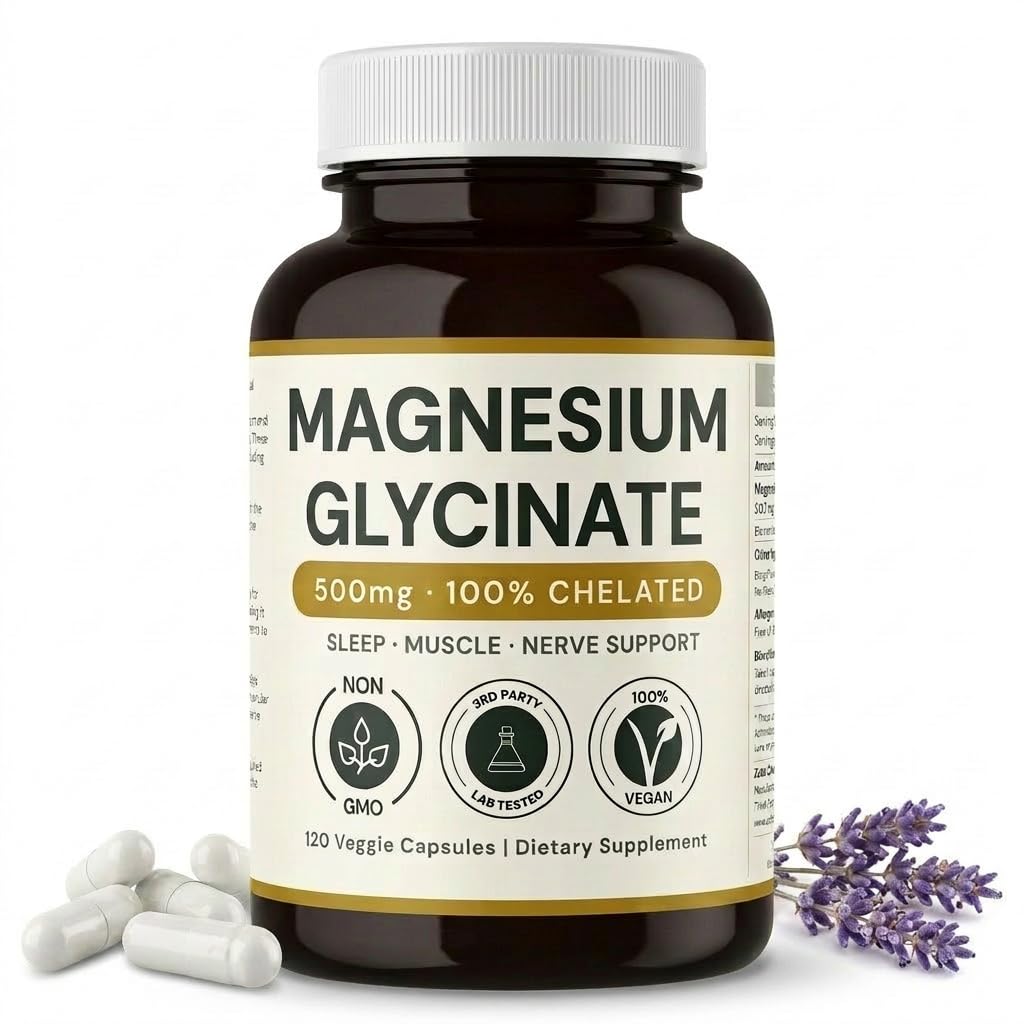 Magnesium Glycinate - 500mg, 120 Kapseln, 4 Monate Versorgung, unterstützt Stress, Schlaf, Herzgesundheit, Nerven, Muskeln, Stoffwechsel* Vegan, 3. Partei getestet, Glutenfrei, Non-GMO von Zeta Chad Labs