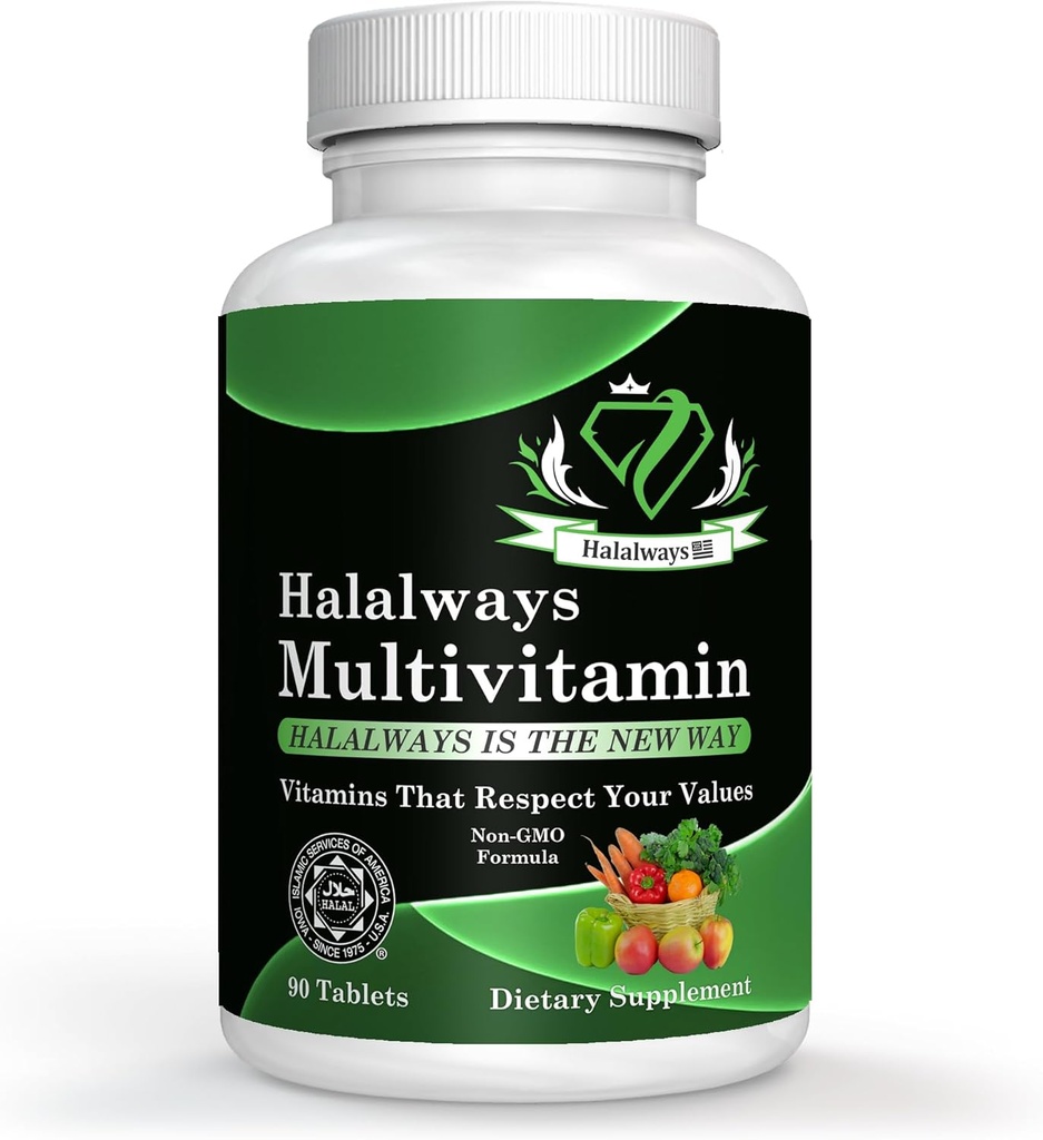 Halalways Multivitamin Certified Halal Multivitamin, Supplement Tablet mit Vitamin A, Vitamin C, Vitamin D, Vitamin E und Zink für Immun-Gesundheitsunterstützung, B12, Calcium &amp; Mehr