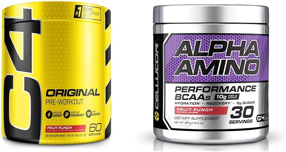 Cellucor C4 Original Pre Workout Powder Fruit Punch - Vitamin C für Immununterstützung & Alpha Amino EAA & BCAA Powder | Verzweigte Kette essentielle Aminosäuren + Elektrolyte | Fruit Punch | 30 Portionen
