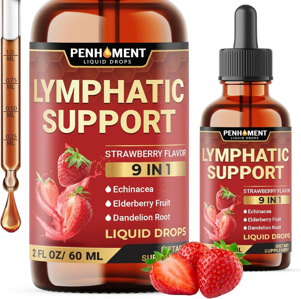 9in1 Lymphatic Drainage Drops Supplement - Echinacea | Elderberry | Dandelion | Rosehip | Cleavers | Calendula | Burdock - Lymphsystem Liquid Extract - Immune, Reinigung - 2 Fl Oz - 60 Tage