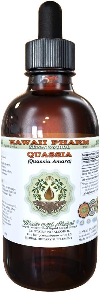 Quassia Alcohol-Free Liquid Extract, Quassia (Quassia Amara) Getrocknete Bark Glycerite natürliche Kräuterergänzung, Hawaii Pharm, USA 2 fl.oz