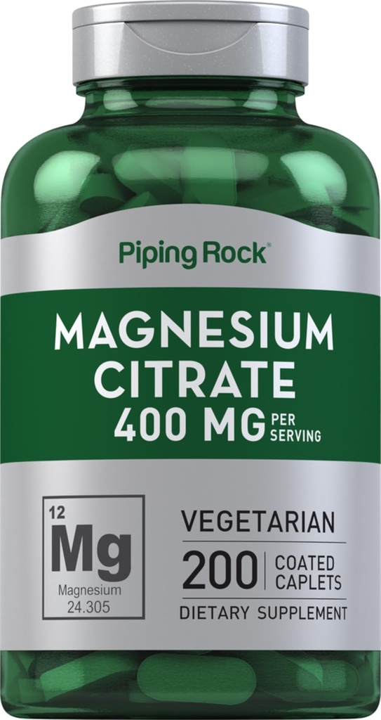 Piping Rock Magnesium Citrate | 400 mg | 200 Caplets | Vegetarisch, Non-GMO, Glutenfreie Ergänzung