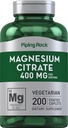 Piping Rock Magnesium Citrate | 400 mg | 200 Caplets | Vegetarisch, Non-GMO, Glutenfreie Ergänzung