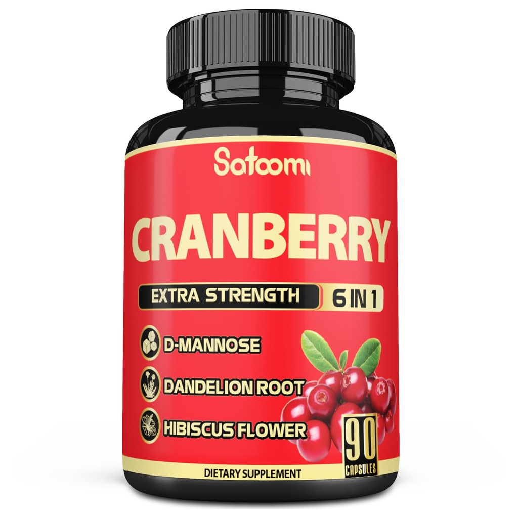 Satoomi 6in1 Cranberry Pillen für Damen - 3-Monat-Versorgung - 6 Kräuter Zutaten Extrakt - 90 Veggie Kapseln
