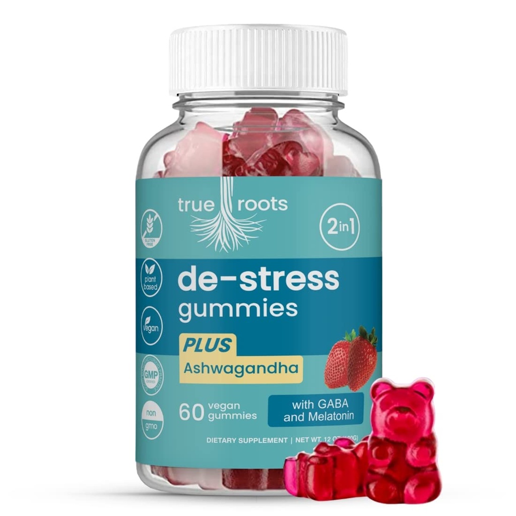 Stress Gummis Gleich Tag Stress Relief | Stress und ruhig | Ashwagandha, GABA, Melatonin, l-Theanin, Zitronenbalsam | Zuckerfrei Vegan 60 ct