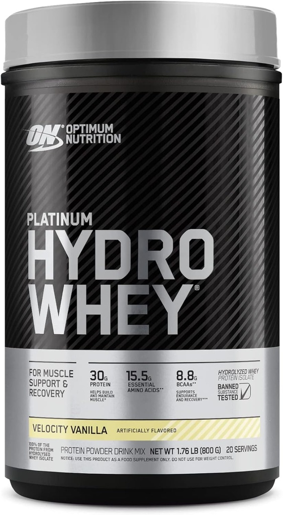 Optimum Nutrition Platinum Hydrowhey Protein Pulver, 100% hydrolysiertes Whey Protein Isolate Pulver, Geschmack: Velocity Vanilla, 1.75 Pfund