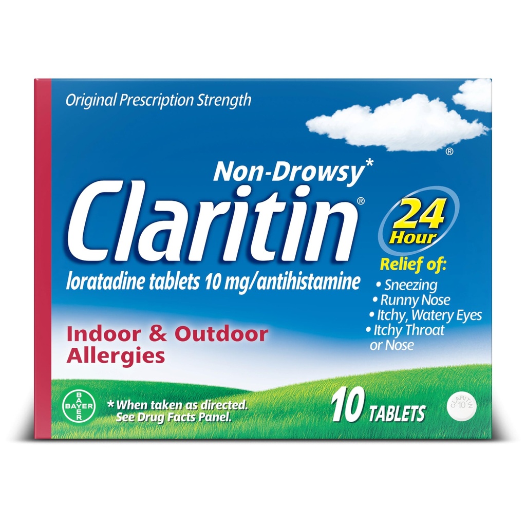 Claritin 24 HR Non Drowsy Allergy Medicine, Loratadine Antihistamintabletten, 10 Ct