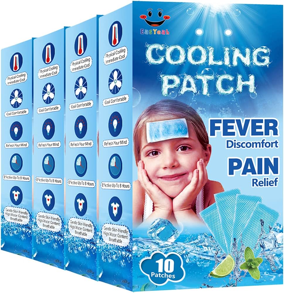40 Blatt Easja Cooling Patches für Fever Discomfort & Schmerz Relief, Cooling Relief Fever Reducer, Soothe Headache Pain, 10 Count Per Box (4 Boxen)