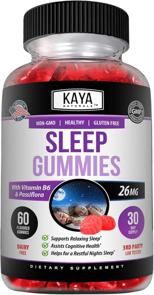 Kaya Naturals Melatonin Gummies (26mg) Health Supplement & Sleep Aid for Adults, Hilft Ihnen, Einschlafen Natürlich, Vitamin B6 Gummies - 60 Gummy Vitamine für Damen und Herren - 30-Day Supply