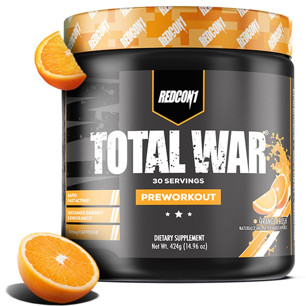 REDCON1 Total War Pre Workout, Orange Crush - Enthält 320 mg Koffein aus Grüner Tee, Juniper & Beta Alanine - Pre Work Out mit Aminosäuren zu erhöhen Pumpe, Energie + Endurance (30 Portionen)