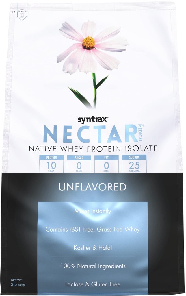 Syntrax Nutrition Nectar Medical, All Natural Whey Protein Isolate, Unflavored, 2 lbs. (2 Pound, Unflavored)