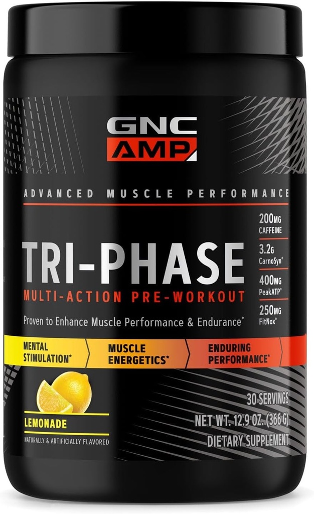 GNC AMP Tri-Phase Multi-Action Pre-Workout - Lemonade(30 Servietten)