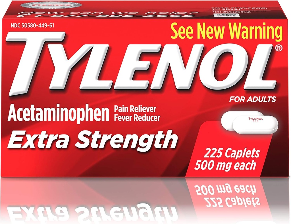 Tylenol Extra Strength Caplets mit 500 mg Acetaminophen, Pain Reliever & Fever Reducer, Für Kopfschmerzen, Backache & Menstrual Pain Relief, 225 ct