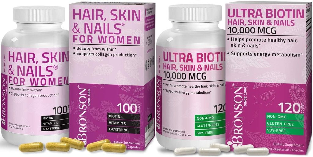 Bronson Haar, Haut und Nägel mit Biotin Extra Strength Vitamin Supplement für Frauen + Ultra Biotin 10.000 Mcg