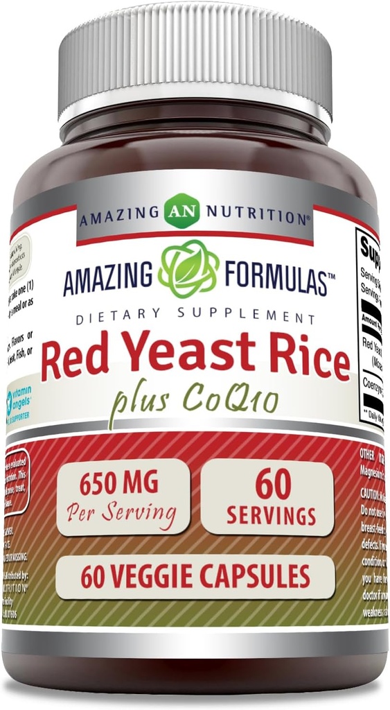 Erstaunliche Formeln Red Yeast Rice 600 Mg Plus Coq10 50 Mg | Veggie Kapseln Ergänzung | Non-GMO | Gluten Free Made in USA (60 Count)
