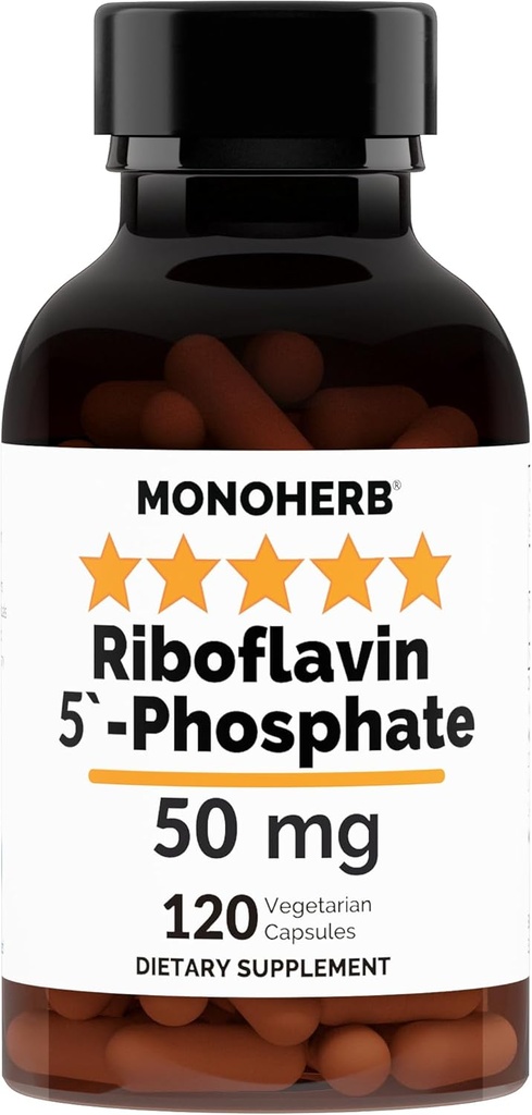 MONOHERB Riboflavin 5'-Phosphat 50 mg - 120 Vegetarische Kapseln - Bioaktives Vitamin B2