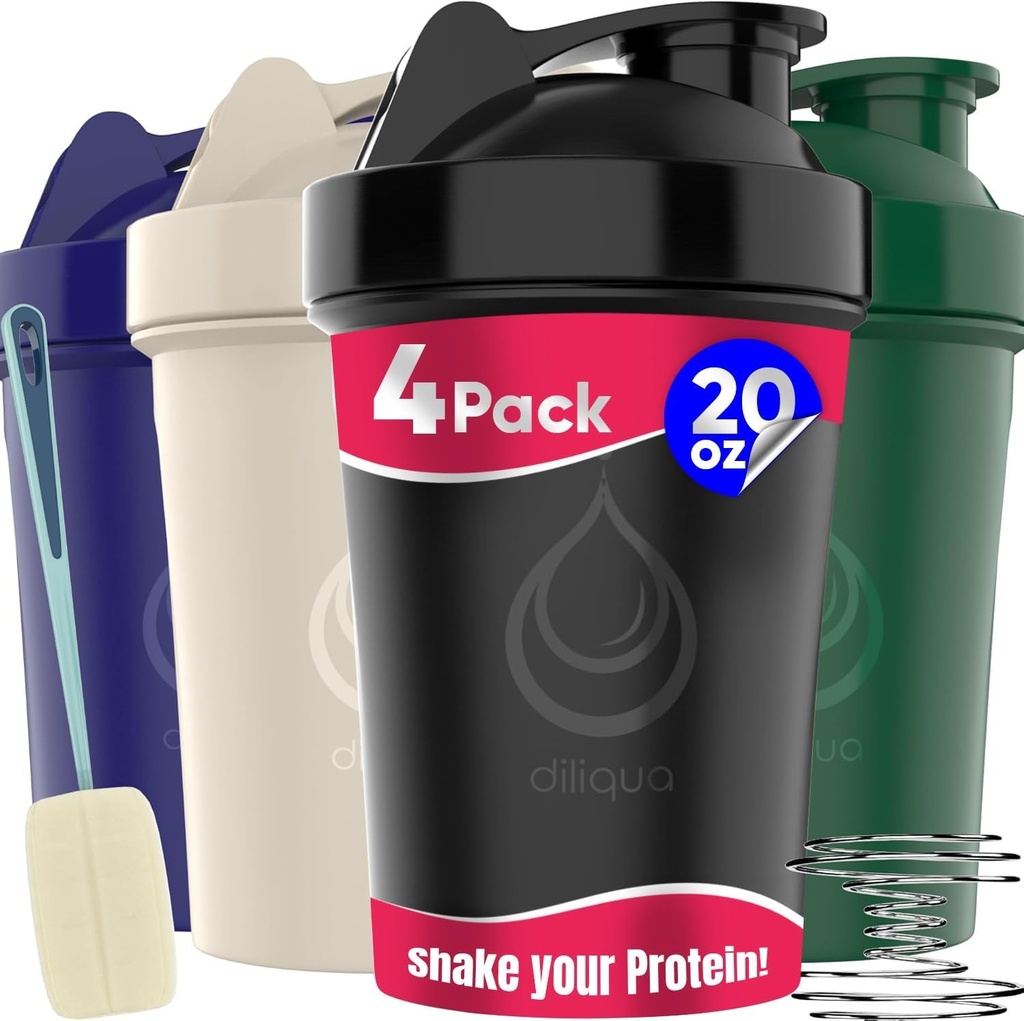 4 PACK, 20 oz Shaker Bottles mit Draht Whisks für Proteinmischungen | Leakproof Blender Shaker Bottle Pack | BPA-Free & Geschirrspüler Safe | Shaker Flasche | Shaker Cups für Shaker Bottle Pack