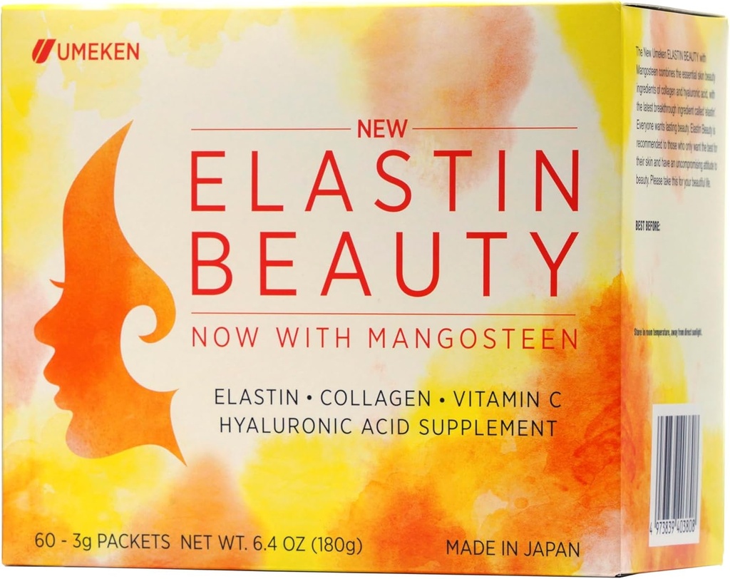 Umeken Elastin Beauty Powder Supplement mit Collagen Peptides, Hyaluronsäure, Vitamin C und Mangosteen Frucht, Frauen Gesundheit und Wellness, 1 Monat Versorgung, 60 Packungen