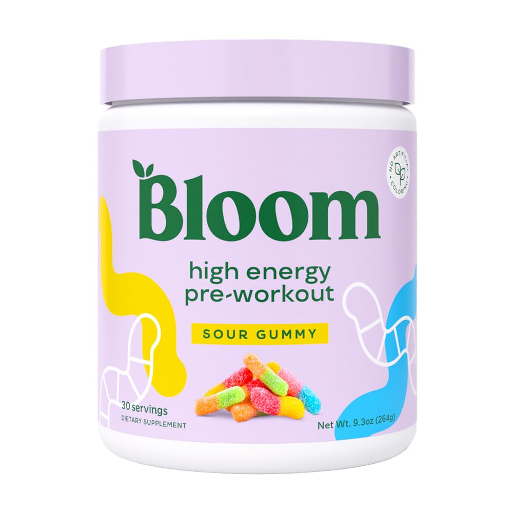 Bloom Nutrition High Energy Pre Workout Powder, Amino Energy mit Beta Alanine, Ginseng & L Tyrosin, natürliches Koffeinpulver aus Green Tea Extract, Sugar Free & Keto Drink Mix (Sour Gummy)