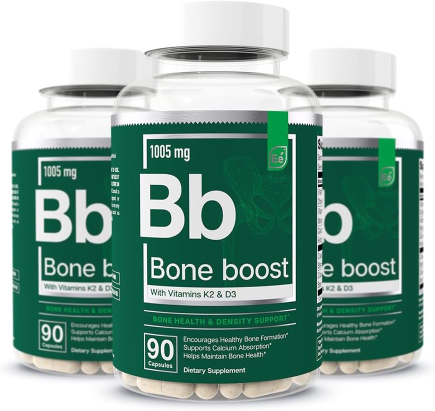 Wesentliche Elemente Knochen Boost Health Supplement - Knochenunterstützung und Kalziumergänzung mit Vitamin D 3, K2, Cissus Quadrangularis für Knochenstärke - 270 Kapseln (90 Tage Versorgung) (3-Pack)