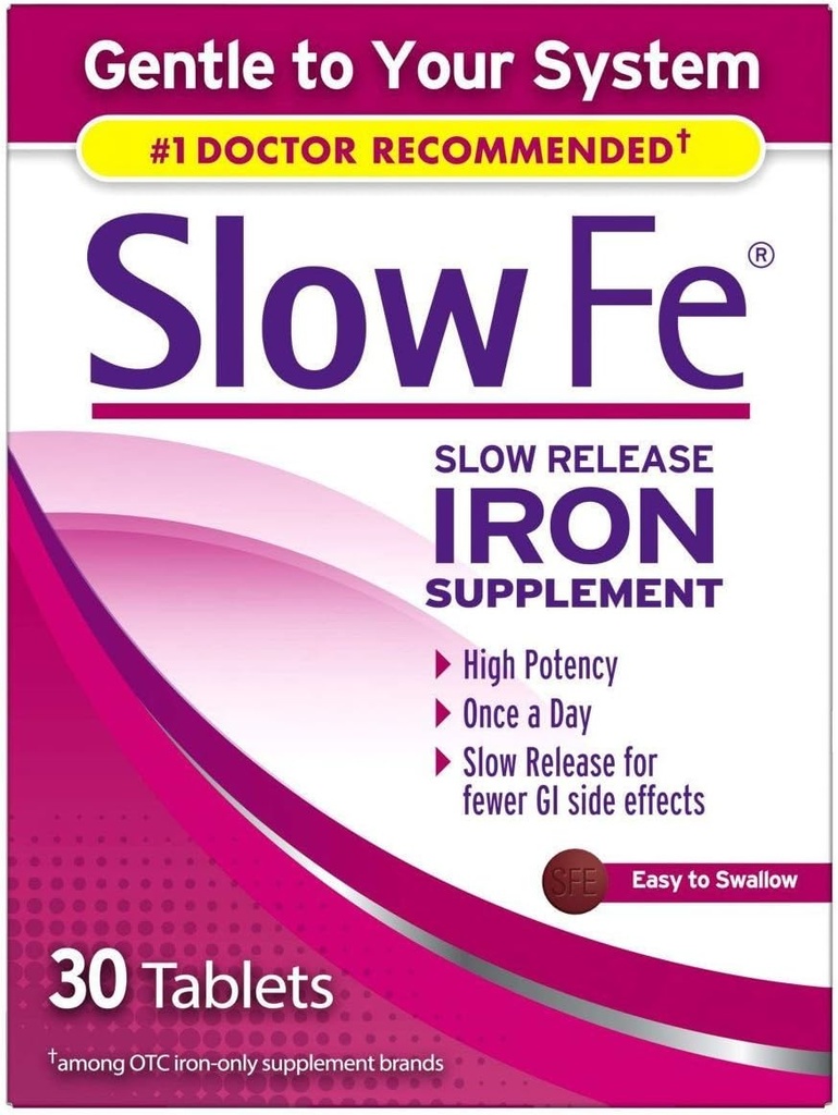 Slow Fe Slow Release Eisen Supplement - 30 Tabletten, Packung von 4
