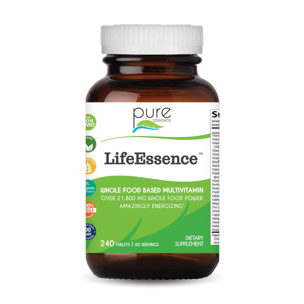 PURE ESSENCE LABS LifeEssence Multivitamin für Frauen und Männer - Natürliche Kräuterergänzung - Vitamin D, Vitamin D3, Vitamin B12, Biotin mit ganzer Nahrung (240 Tabletten)