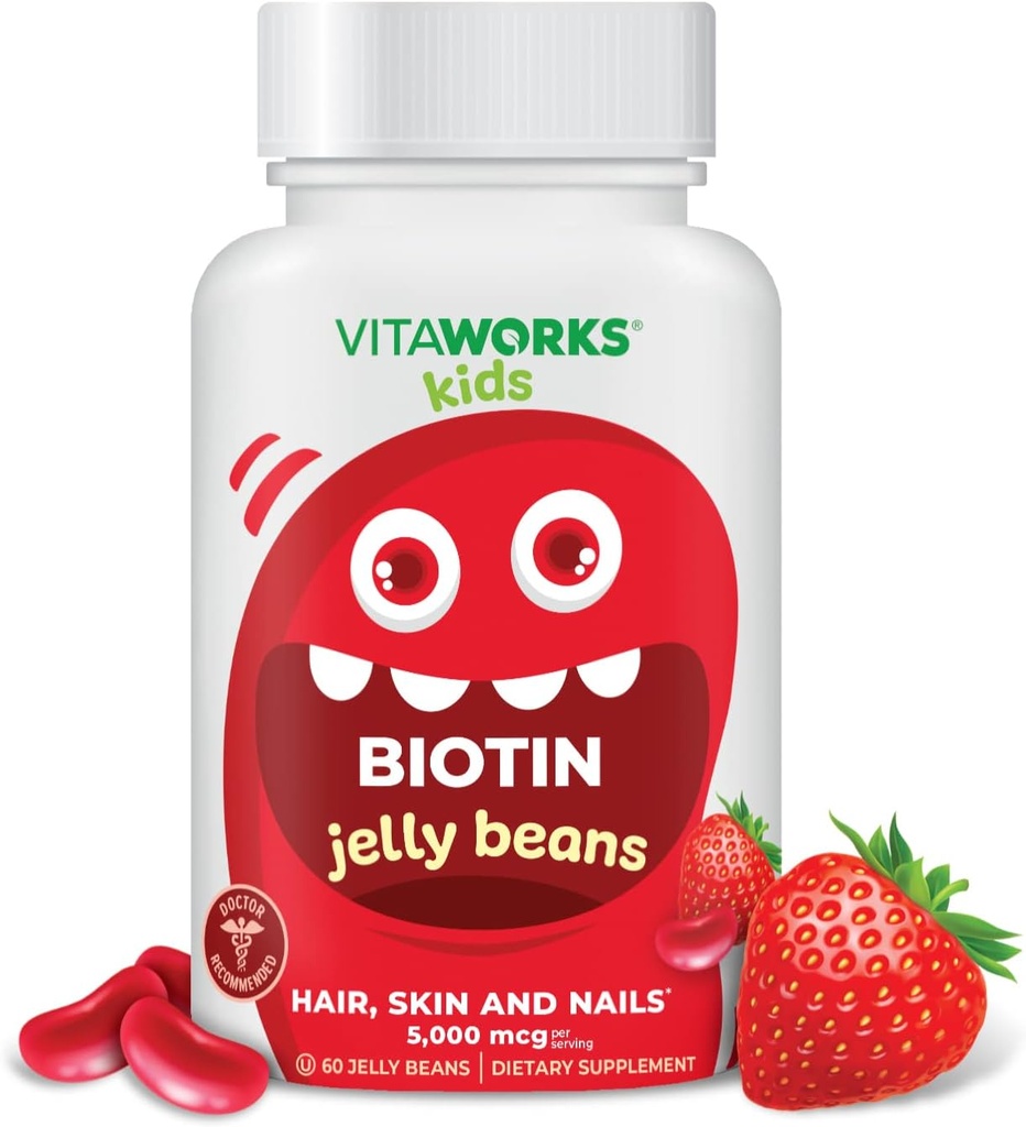 Kinder Biotin 5000mcg Jelly Bohnen | Tasty Vitamin B7 Biotin Supplement | Vegan Biotin Vitamine | Biotin für Haarwachstum, Haut und Nail Heath | Haar Vitamine für Kinder | 60 Jellies