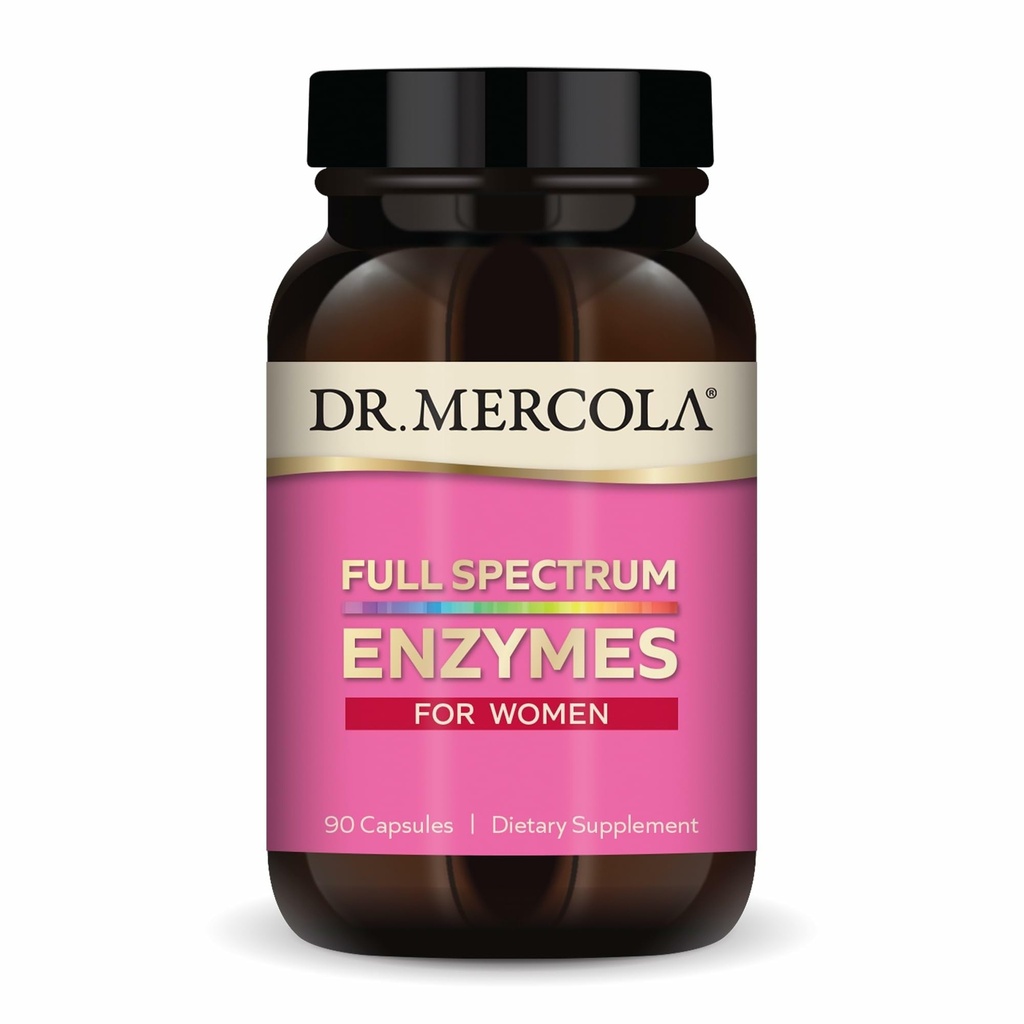 Dr. Mercola Full Spectrum Enzymes for Women - 22 Diverse Enzymes - Supports Digestive & Gut Health - Non-GMO, Gluten-Free & Soy-Free - 90 Capsules (90 Servings)