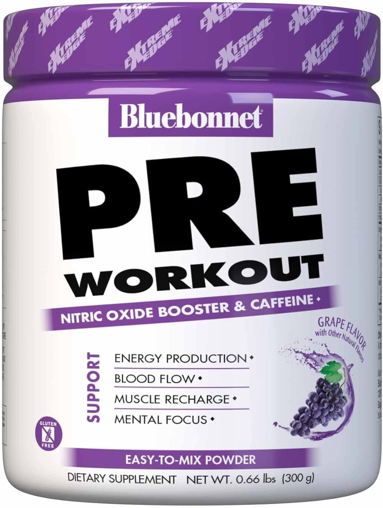 BlueBonnet Nutrition Extreme Edge Pre Workout, Erhöht Nitric Oxide (NO) Ebenen- 30 Servierungen, Grape Flavor, 10.56 Oz