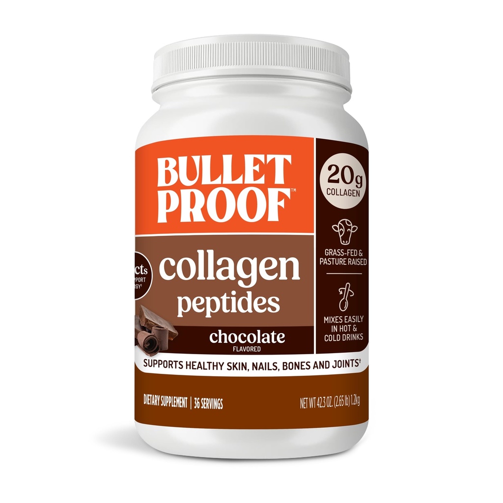Bulletproof Chocolate Collagen Protein Pulver mit MCT-Öl, 19g Protein, 42,3 Oz, Wertgröße, Collagen Peptide und Aminosäuren für gesunde Haut, Knochen und Gelenke