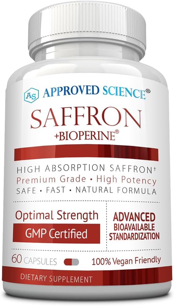 Genehmigtes Science® Saffron Standardisiert auf 3% Crocin, 2% Safranal - High-Absorption BioPerine - Vegan, 60 Kapseln - Packung von 1