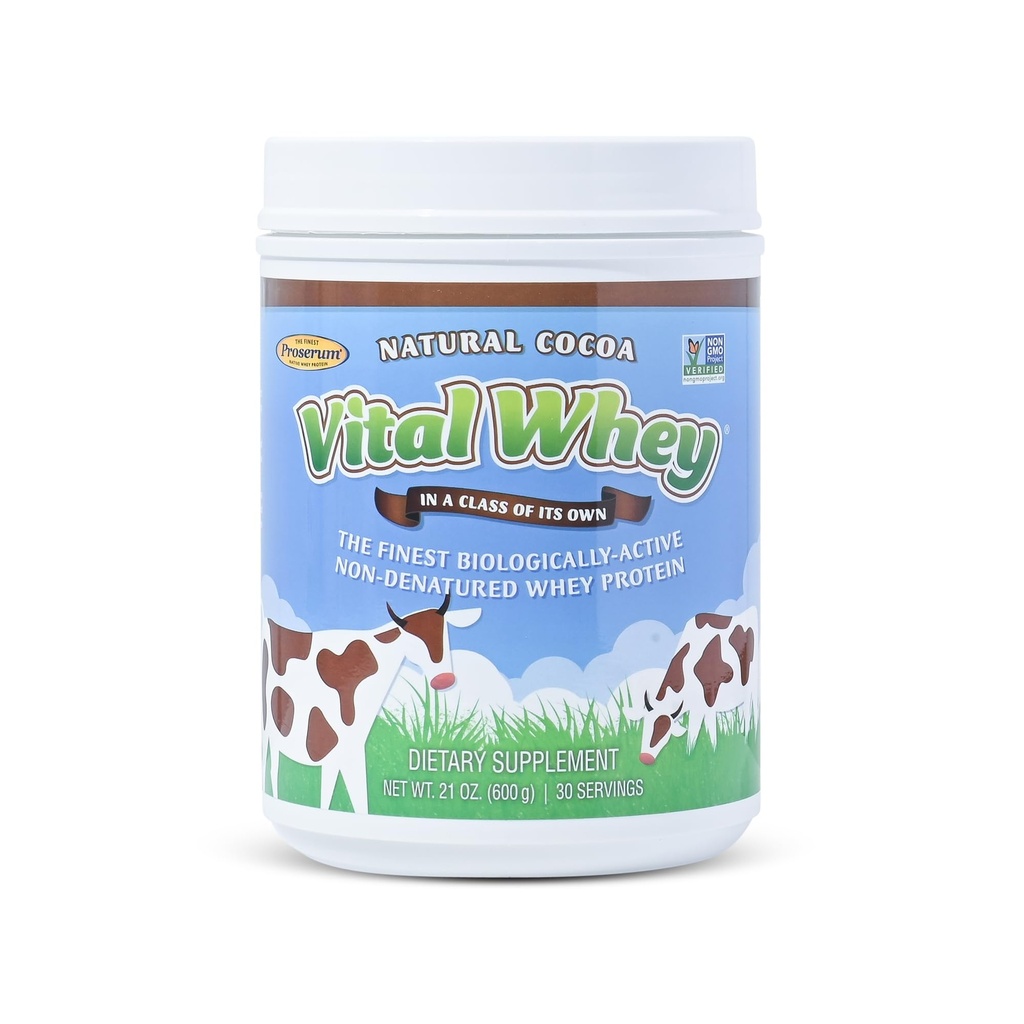 Grass-Fed Whey Protein Pulver für Immun Vitalität, Natürliche Kakao 600g (30 Portionen), 15g Protein pro Serviere, Vital Whey, Saubere ganzheitliche, Wellness Ernährung