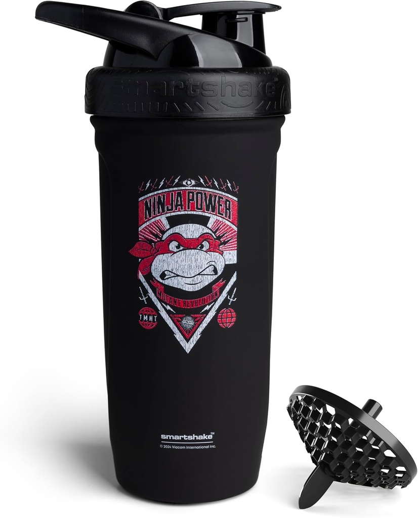 Smartshake TMNT Ninja Power Reforce Edelstahl Protein Shaker Bottle 900 ml | 30 oz - Lecksichere Schraub Lid - BPA Free - Unisex - Schwarz